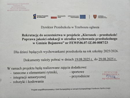 REKRUTACJA NA ZAJĘCIA DODATKOWE DLA DZIECI NOWO PRZYJĘTYCH 