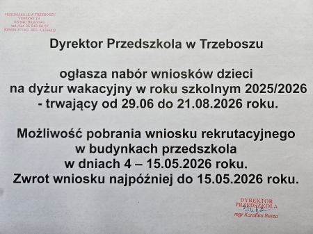 Zapisy na dyżur wakacyjny 2026